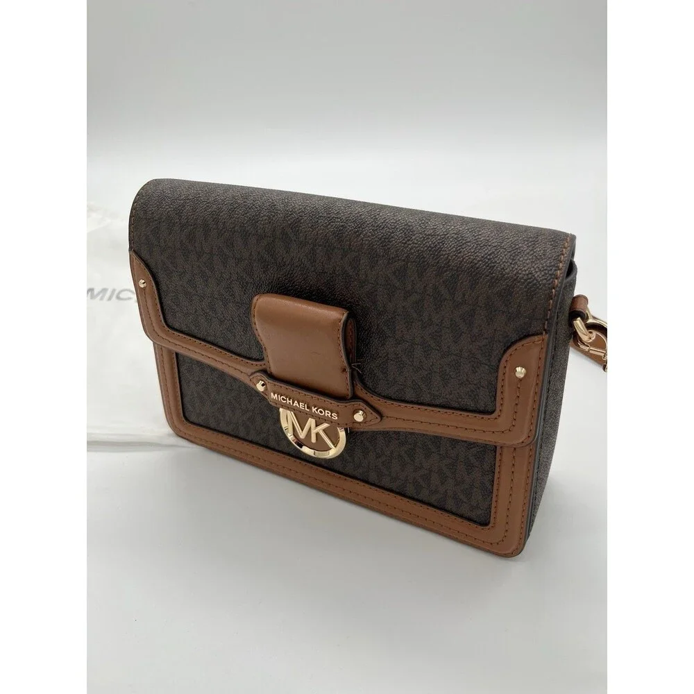 Michael Kors Brown Signature Jessie With Logo Leather/Coated Canvas Shoulder